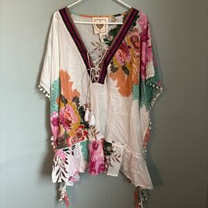 Z&L Floral Pom-Pom Caftan Floral Coverup